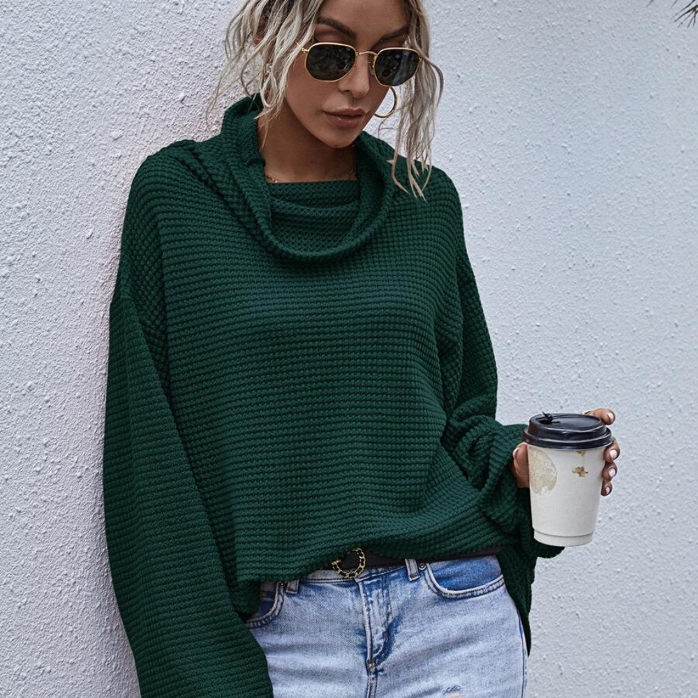 Black Oversized cowl neck wide long sleeve top - Picture 9 of 15